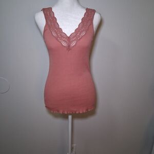 Y2k Silk Blend Lace Mauve Tank Top Women's Sz M Romantic Coqutte Soft Feminine